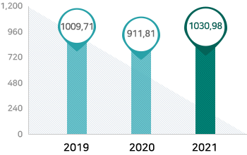 2019년 Budget: 1009,71 KRW in one millions, 2020년 Budget: 911,81 KRW in one millions, 2021년 Budget: 1030,98 KRW in one millions
